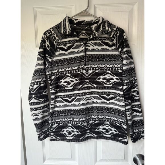 Eddie Bauer Pull Over Fleece Quarter Zip Women's Small Black White - Picture 1 of 3